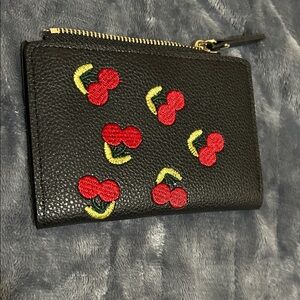 Black Cherry Embroidered Zip Wallet - Women